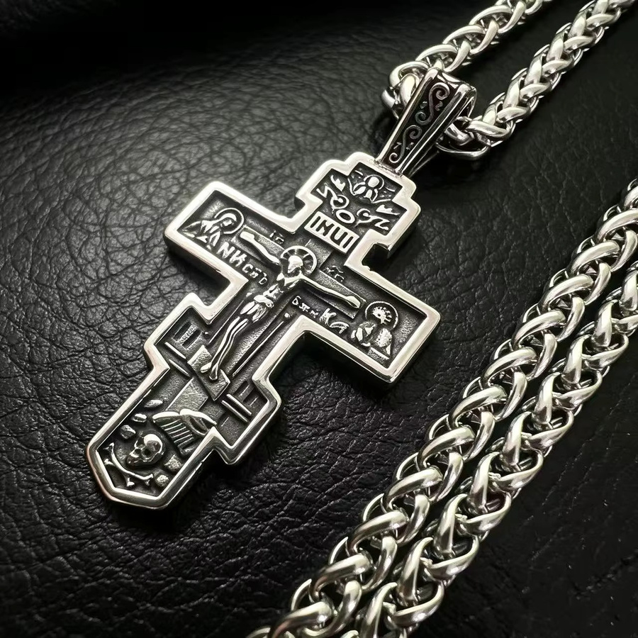 HNSP Halskette mit Jesus-Kreuz-Anhänger, 316L-Edelstahl, Silber, Herren - Bild 5