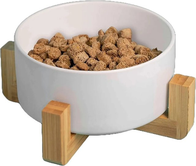 GreenHero Futternapf mit dekorativem Holzfuß für Hunde und Katzen in Weiß - Bild 1