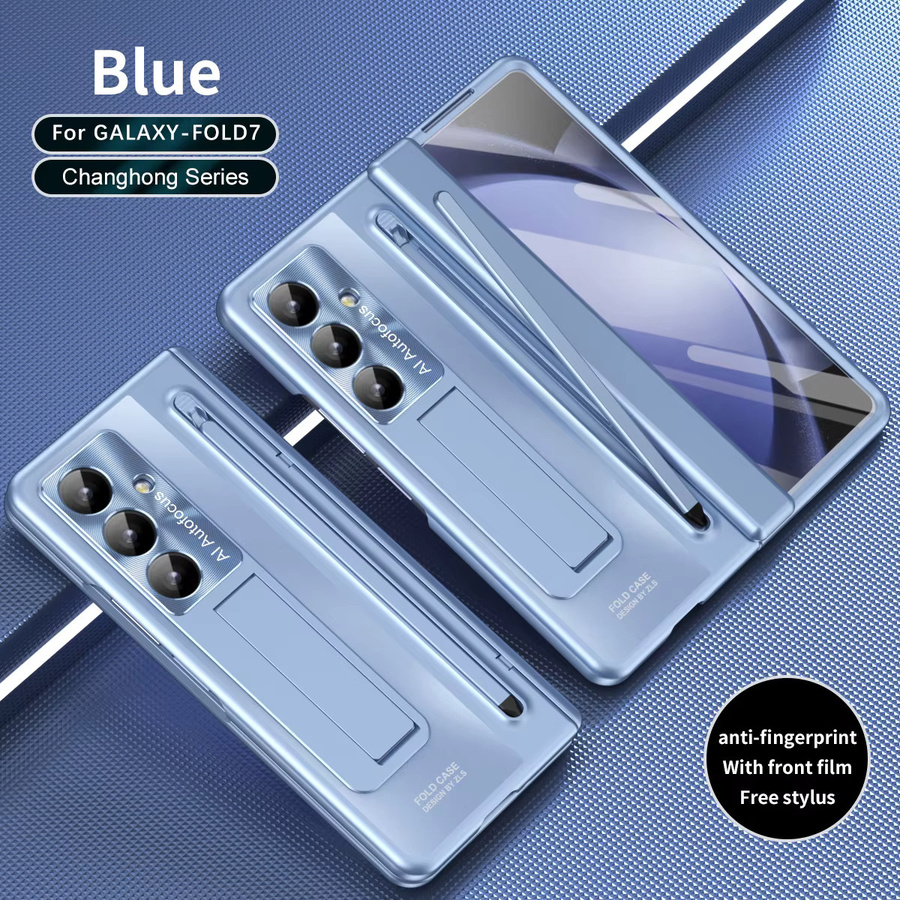 Faltbare 360° Vollschutz-Scharnierhülle für Samsung Galaxy Z Fold 7 6 5 4 5G mit Touchpen, gehärteter Glasfolie und Ständer in Black oder Blue - Bild 5