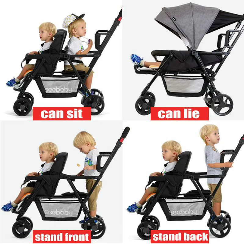 Faltbarer Tandem-Kinderwagen in Grün für Kinder von 2 bis 5 Jahren - Bild 3