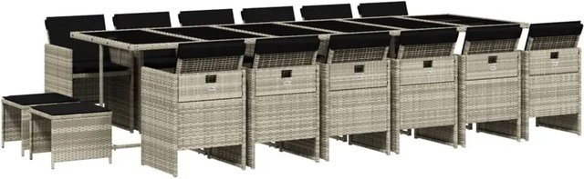 vidaXL 17-teilige Garten-Essgruppe aus Poly-Rattan mit Kissen in Anthrazit und Hartglas-Tischplatte - Bild 1