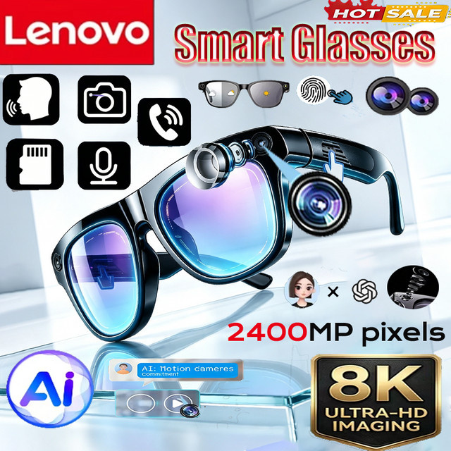 Lenovo 8K AI Smart-Brille in Schwarz mit Freisprechfunktion, KI-Übersetzung und Musikwiedergabe für Damen und Herren - Bild 1