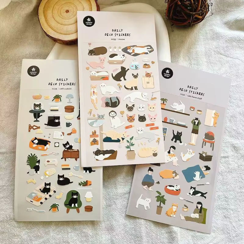 Suatelier Korea Cartoon Katzen und Hunde Aufkleber für Scrapbooking und Junk Journaling, mehrfarbig - Bild 1