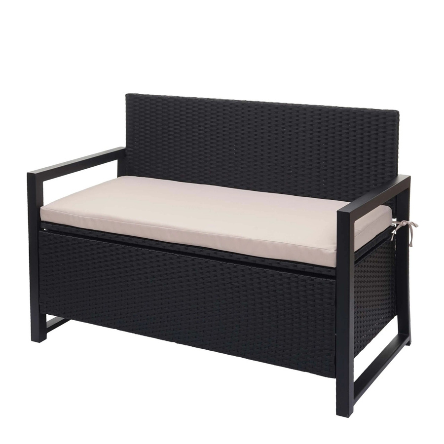 PROREGAL Poly-Rattan Gartenbank als Truhenbank mit Staufach in Anthrazit und beigen Kissen, H x B x T: 87 x 117 x 57 cm - Bild 2