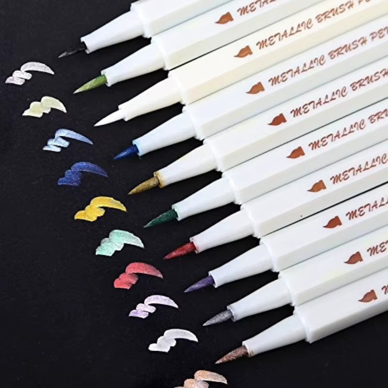 Aquarellmarker Set mit 10 Farben in einer Metallbox, inklusive Pinsel und Perlglanz-Effekt für Schule und Büro, Mehrfarbig - Bild 2