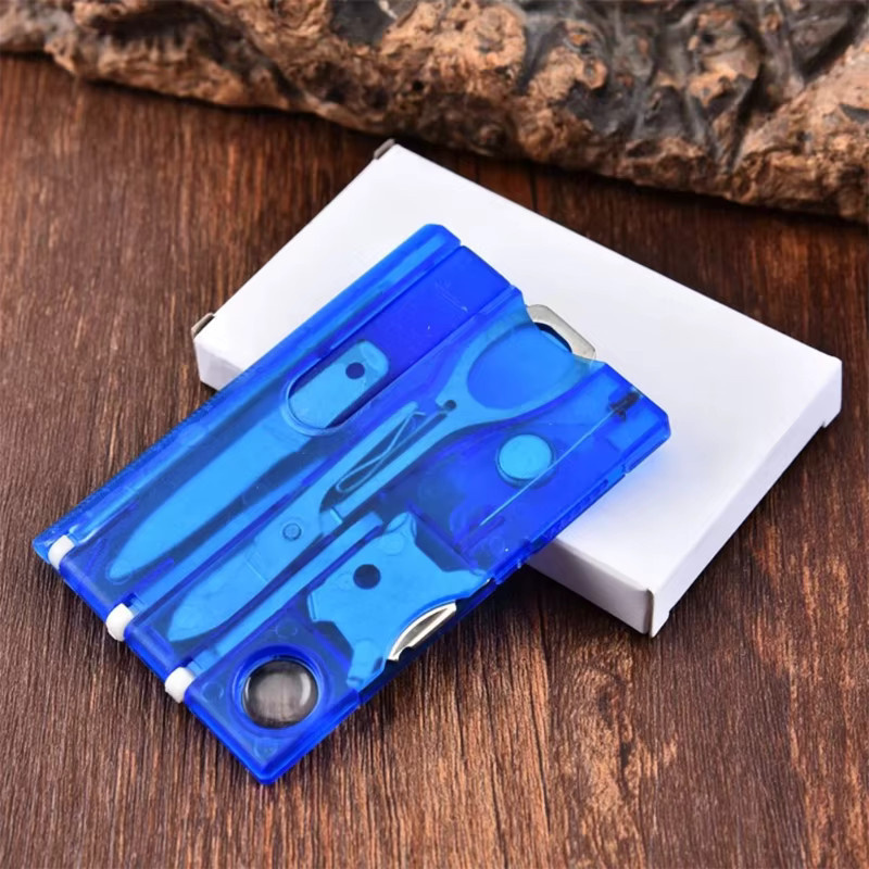 Multifunktionale 9-teilige Werkzeug-Karte für Büro und Outdoor als Brieföffner und Schraubendreher in Rot, Blau und Transparent - Bild 3