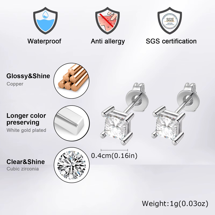 Ohrstecker Zirkonia, Silber, Weiß, Unisex - Bild 4