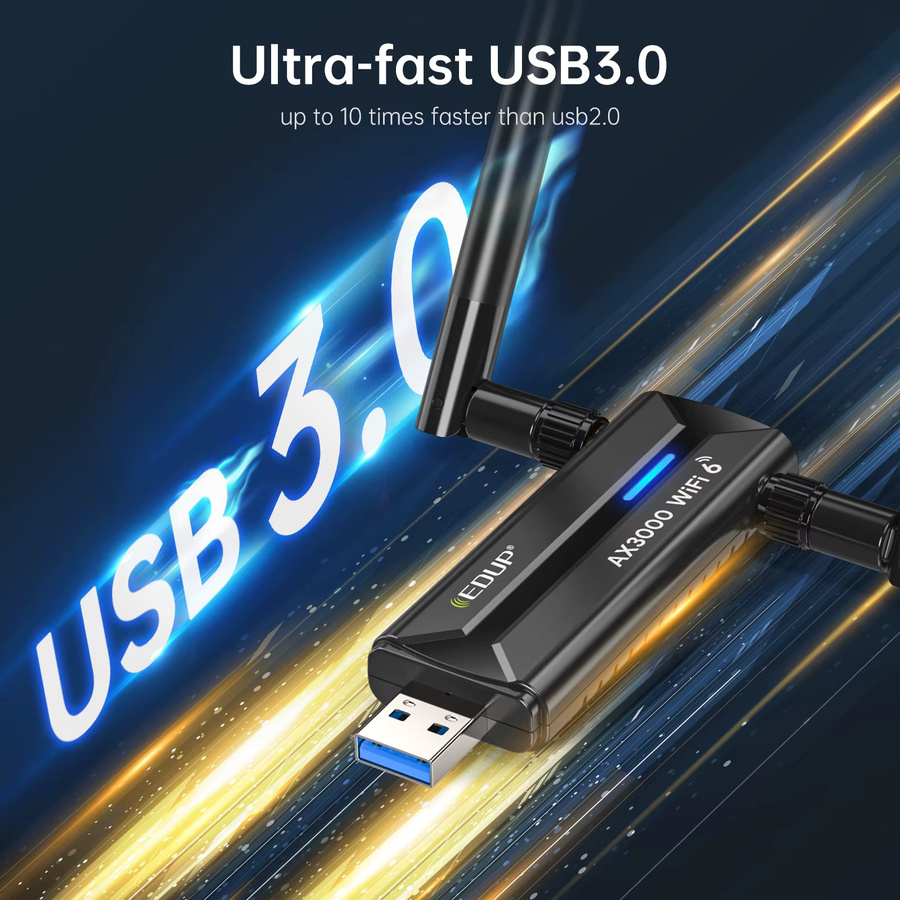 EDUP AX1672 WiFi 6E USB 3.0 Netzwerkkarte, Tri-Band 2.4G/5G/6G WLAN Dongle mit Hochleistungsantenne, Schwarz - Bild 3