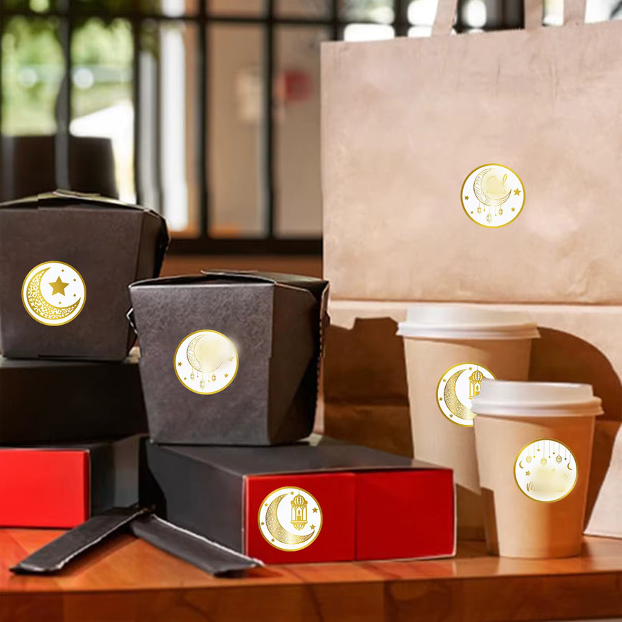 500 Stück Ramadan Runde Aufkleber Eid Mubarak Dekoration in Gold für Geschenke und Islamische Partys - Bild 4