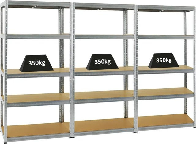 PROREGAL Schwerlastregal Slim Elephant M, 5 Ebenen, H x B x T: 180 x 90 x 60 cm, Fachlast 350 kg, silber, pulverbeschichtet - Bild 1