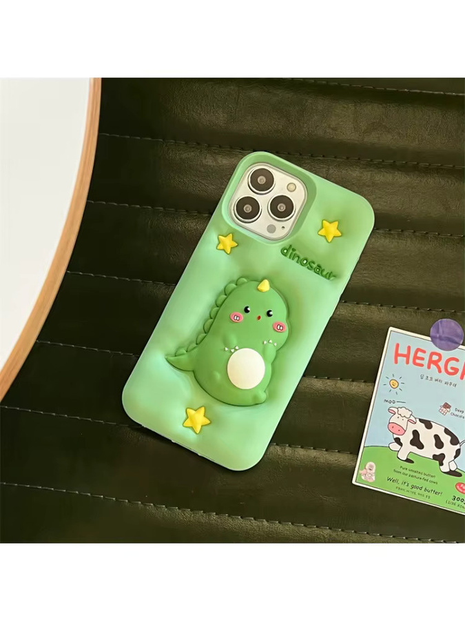 MUQGEW Silikon Handyhülle mit Kawaii Cartoon Dinosaurier für iPhone 12 bis 17 Pro Max, stoßfest und zur Stressbewältigung, Farbe: Grün - Bild 6