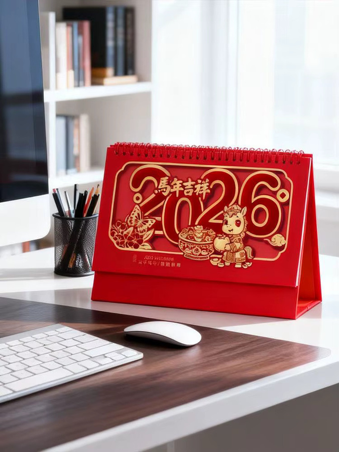Roter Tischkalender 2026 Jahr des Pferdes im chinesischen Stil mit Monatsübersicht - Bild 6