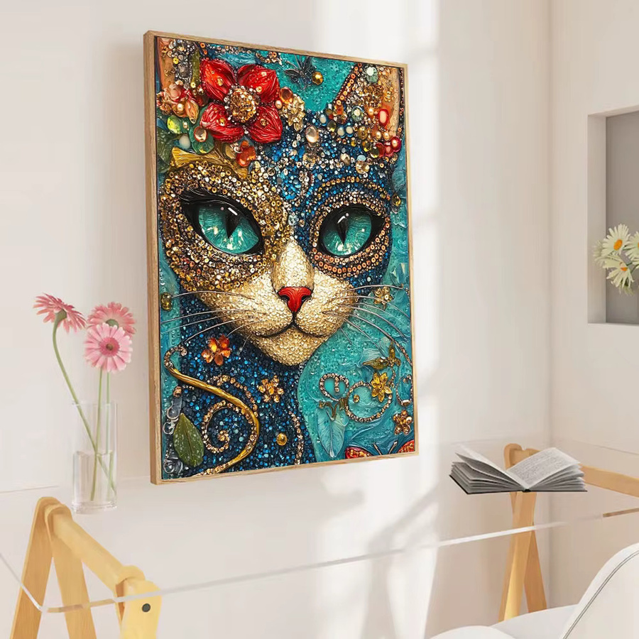 Huacan 5D DIY Diamantmalerei Set Katze und Blumen mit runden Diamanten in Mehrfarbig, Breite: 30 cm, Höhe: 20 cm - Bild 3