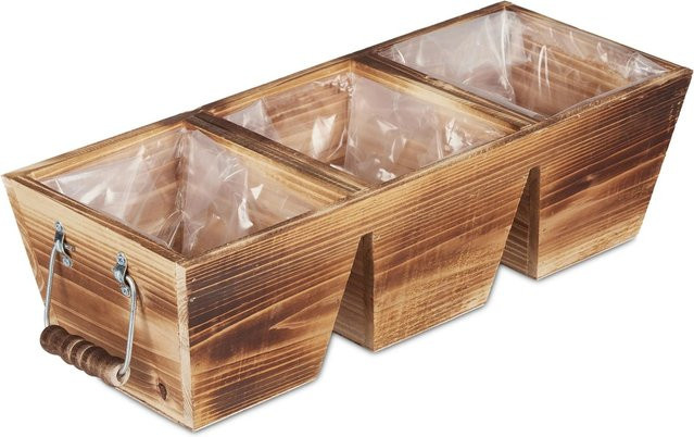 Relaxdays Blumenkasten aus Tannenholz in Natur, 3 Fächer, B/T/H: 43,5 x 17,5 x 12,5 cm - Bild 1