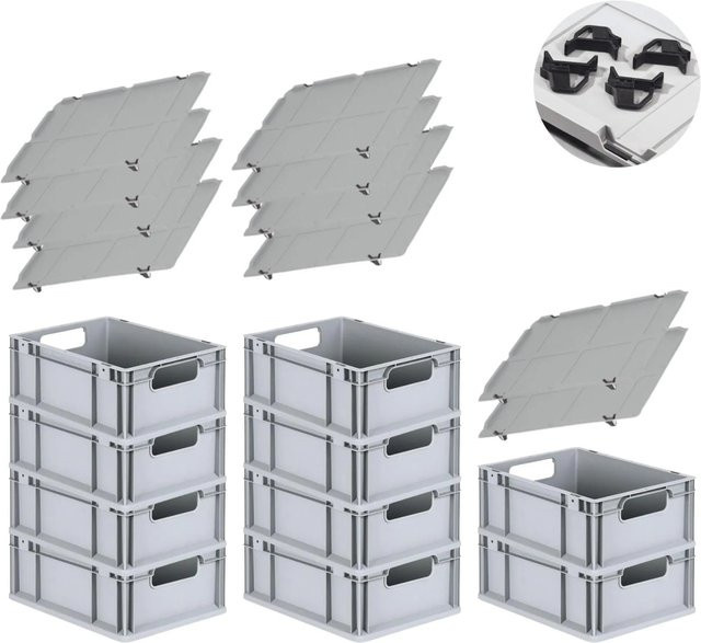 PROREGAL Spar Set mit 10x Eurobox Nextgen Economy inklusive Auflagedeckeln und 4x Schiebeschnappverschlüssen, Farbe Schwarz, H x B x T: 17 x 30 x 40 cm, 16 Liter pro Box - Bild 1