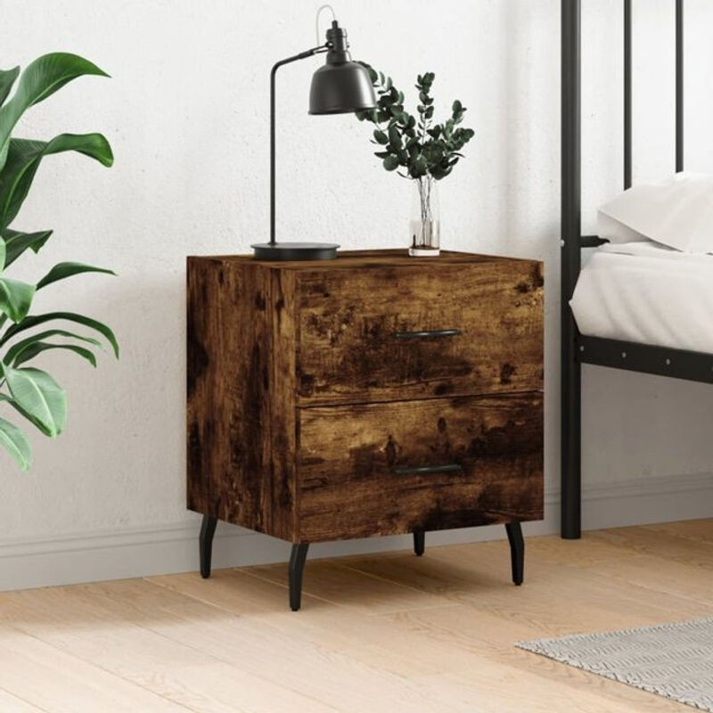 Vidaxl Nachttisch in Räuchereiche und Braun im Modern Industrial Design aus Holzwerkstoff und Metall B/T/H: 40 x 35 x 47,5 cm - Bild 1