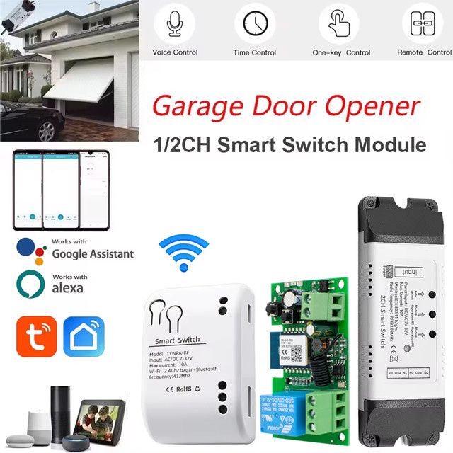 Tuya WiFi Smart Garage Schiebetür Öffner Schalter mit trockenem Kontakt und Sprachsteuerung für Alexa - Bild 1