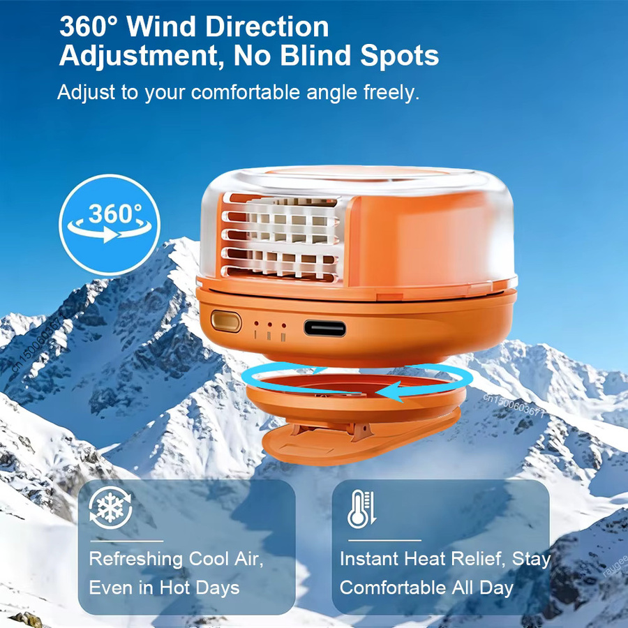 Tragbarer Mini-Clip-Ventilator von cooskr in Orange mit 3 Geschwindigkeitsstufen und wiederaufladbarem Akku für den Außenbereich - Bild 3