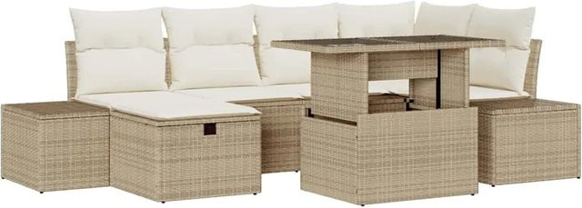 vidaXL Garten-Sofa-Set aus Poly Rattan in Beige mit 7-teiliger Polstergarnitur und integrierter Stauraumfunktion - Bild 1