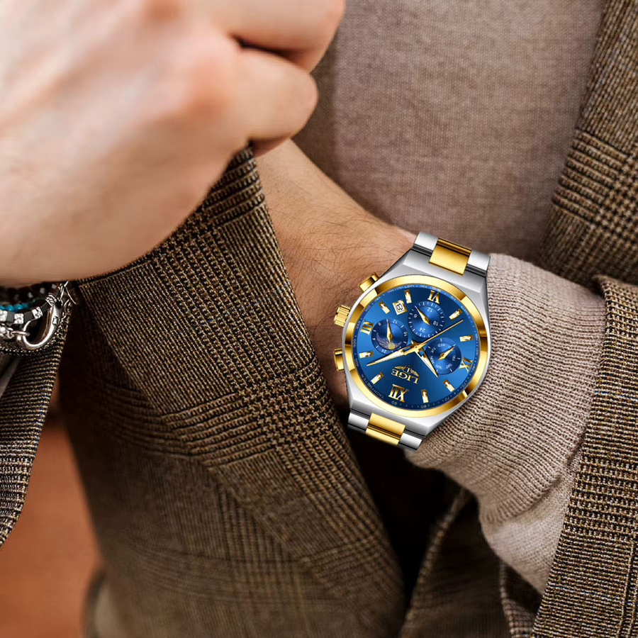 LIGE Armbanduhr Chronograph, Quarz, Edelstahl, Blau, Herren - Bild 4