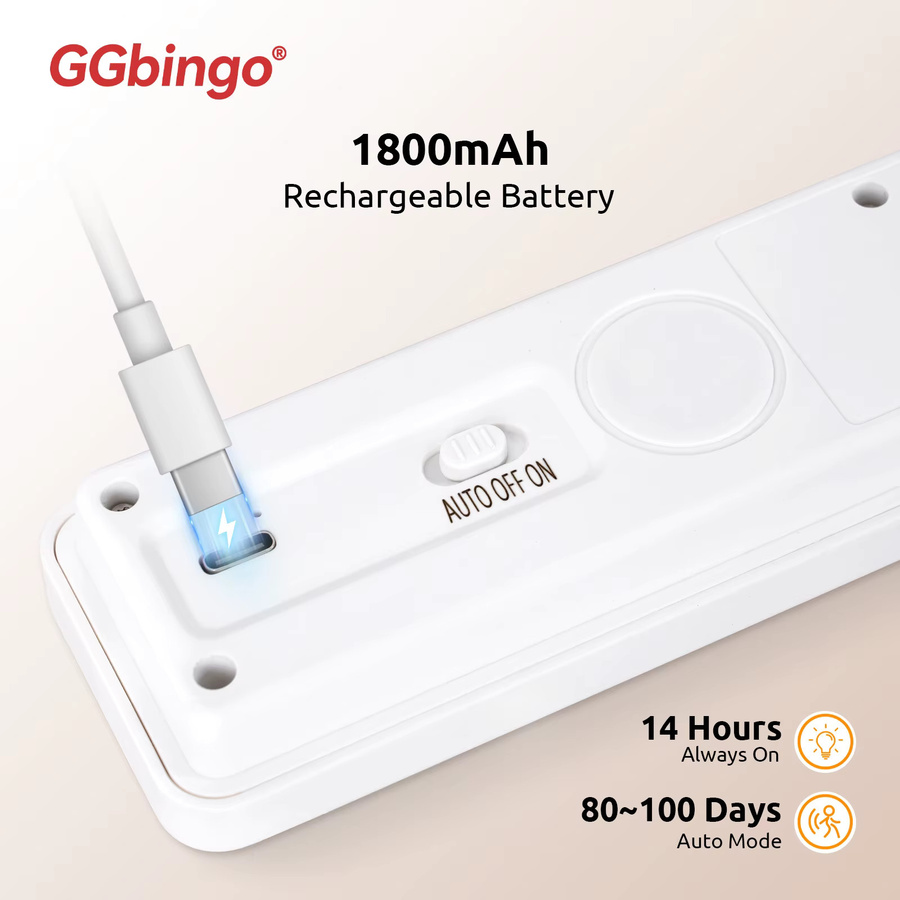 GGbingo Nachtlicht mit Bewegungssensor und Typ-C Ladung, Warmweiß 2700K, Wandlampe für Schrank und Schlafzimmer, Weiß - Bild 4