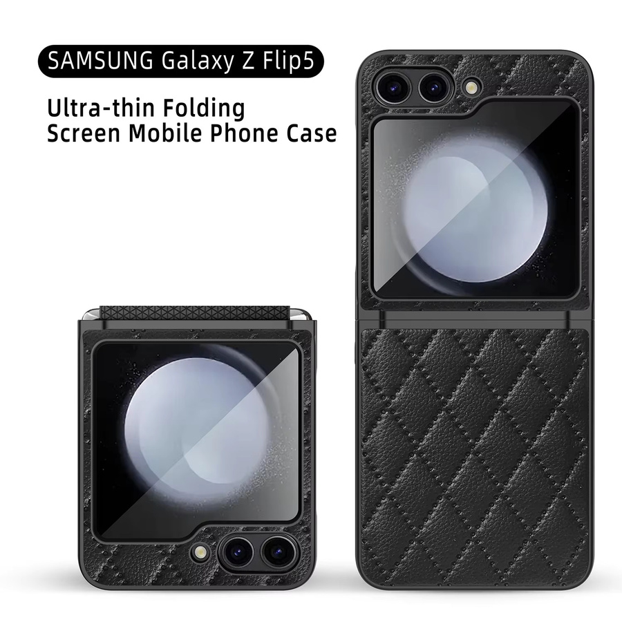 Stoßfeste PU-Rhombus-Leder-Handyhülle für Samsung Galaxy Z Flip 5 5G in Schwarz und Lila - Bild 4