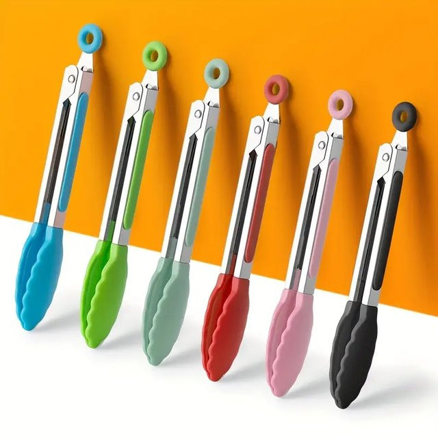 MAGICKIT Küchenzange aus Edelstahl und Silikon in Schwarz und Multicolour, rutschfeste Grillzange und Kochclip für Salat und Grillgut - Bild 1