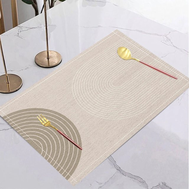 VIKAMA Tischsets 4er-Set mit geometrischem Muster in Gelb und Beige, rechteckig aus Leinen, maschinenwaschbar - Bild 1