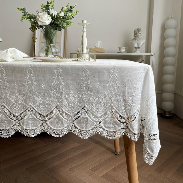 JMG Household Supplies Tischdecke aus 100% Baumwolle mit Blumen-Spitzenstickerei in Weiß, B/B: 90 x 130 cm - Bild 1