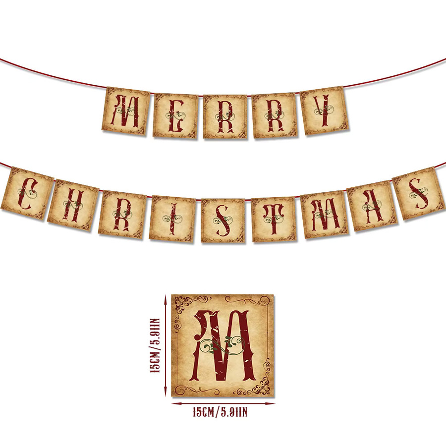 WEIGAO Vintage Wimpelkette Frohe Weihnachten als nostalgische Papier-Girlande für deine Weihnachts- und Silvesterparty - Bild 6