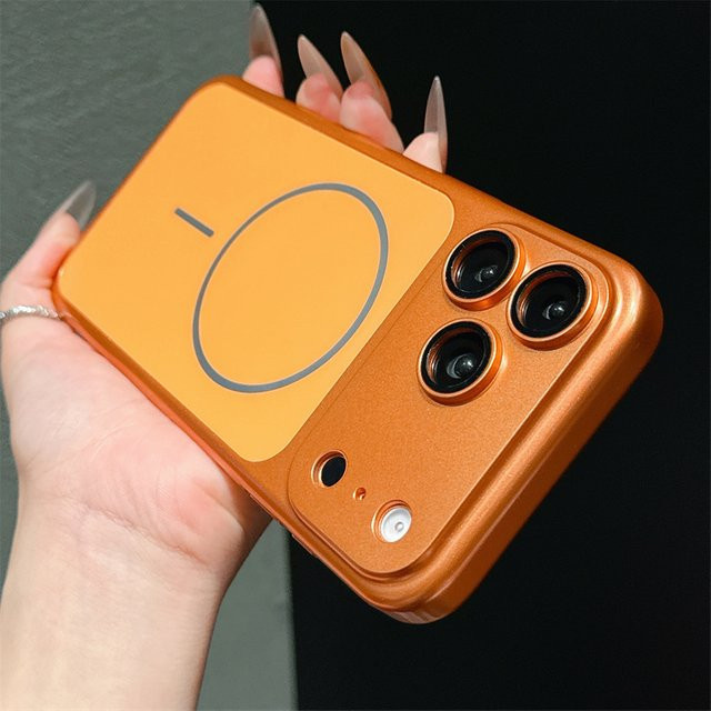 RPKKS MagSafe Magnetische Schutzhülle für iPhone 13 14 15 16 17 Pro Max, Stoßfeste Matte Rückseite aus Hart-PC, Schwarz Silber Orange - Bild 1