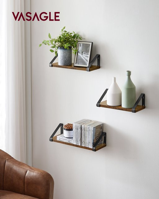 VASAGLE Wandregal im Industrie-Design, 3er Set Schweberegal in Braun mit Holzoptik und mattem Finish - Bild 1
