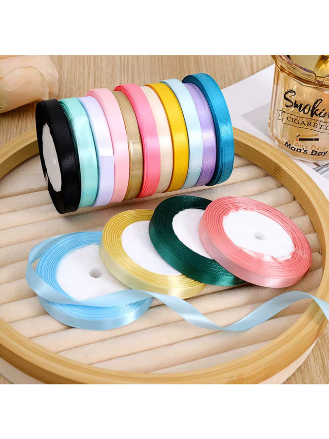 Merylover Satinband Set für Bastelarbeiten und Geschenkverpackungen, 22 Meter pro Rolle, Breite: 1 cm, Farben: Weiß, Schwarz, Rosa, Blau und Multicolour - Bild 4