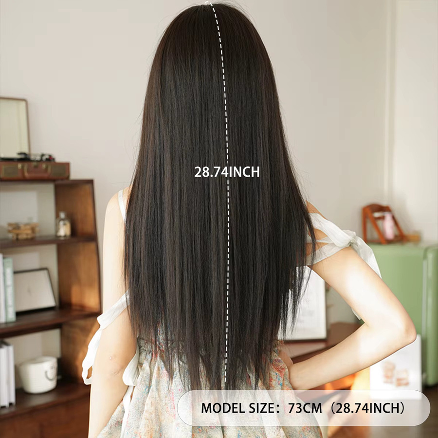 7JHH WIGS Perücke, dunkelbraun, glatt, mit Pony, Damen - Bild 3