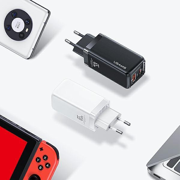 USAMS 65W Netzladegerät mit Power Delivery, USB-C und USB-A, Weiß - Bild 1