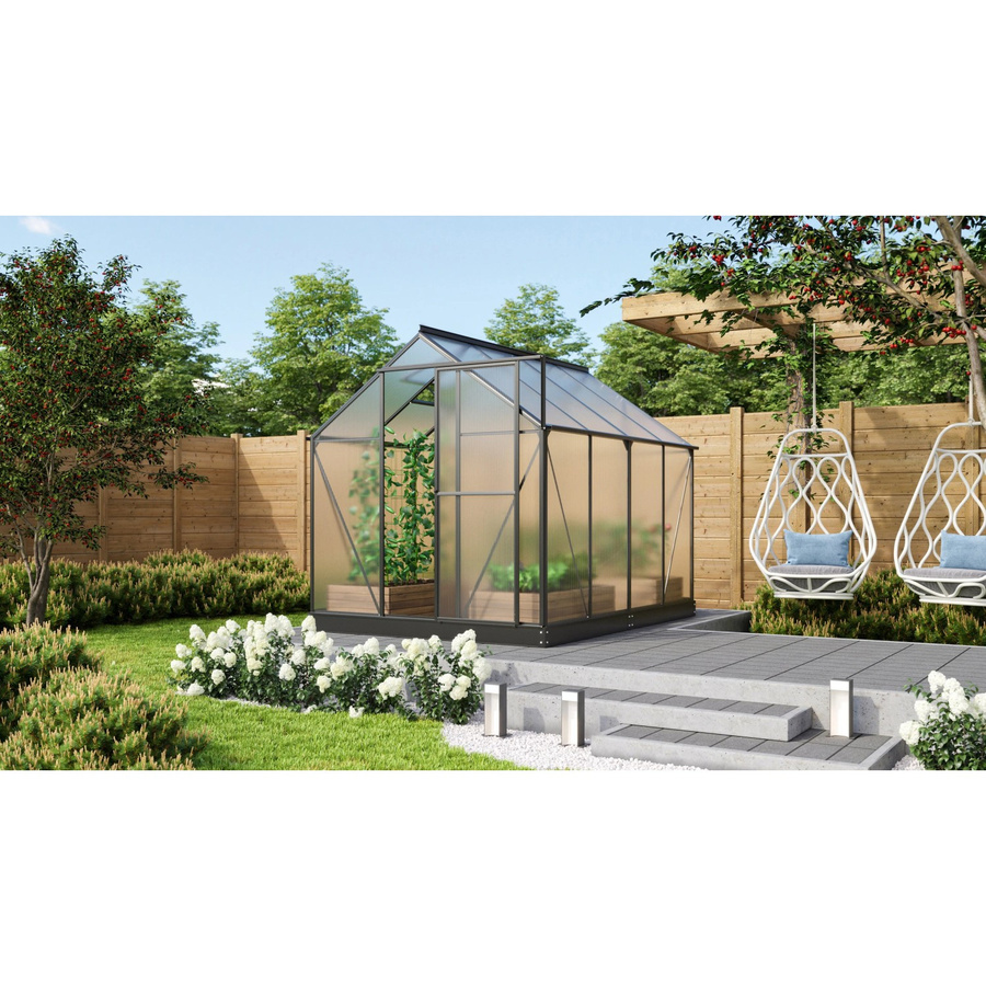 Vitavia Gewächshaus Triton 5000 Schwarz mit Polycarbonat 6 mm, Stahlfundamentrahmen, Dachfenster und Regenrinnen - Bild 2