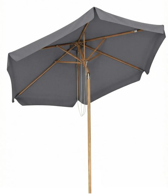 Sekey Sonnenschirm in Grau mit Holzoptik, Durchmesser: 200 cm, UV-Schutz 50, knickbar für Balkon, Garten und Terrasse - Bild 1