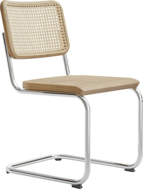 Thonet S 32 V Freischwinger Pure Materials mit braunem Leder und Geflecht - Bild 1