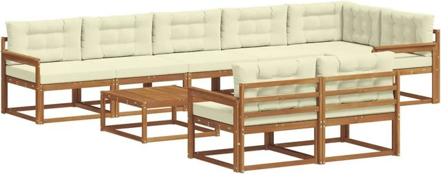 vidaXL Outdoor-Sofagarnitur 9-teilig aus Akazienholz in Natur mit Cremefarbenen Kissen im L-Shape Design - Bild 1