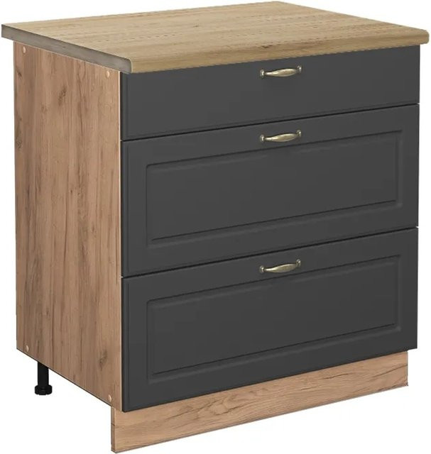 Vicco Küchenunterschrank Fame-Line in Anthrazit-Gold und Eiche mit 3 Schubladen, Breite: 80 cm - Bild 1
