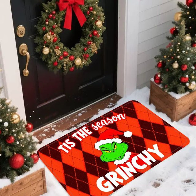 VIKAMA Weihnachtliche Fußmatte Green Elf Willkommen für Innen und Außen, Farbe: Grün, B/T: 60 x 40 cm - Bild 1