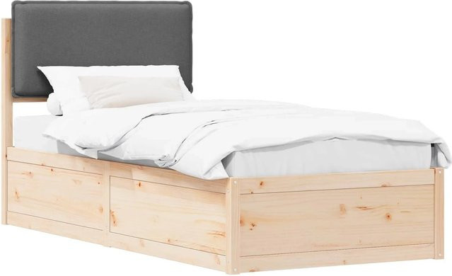 vidaXL Bettgestell mit gepolstertem Kopfteil aus Massivholz in Dunkelgrau B/T/H: 100 x 200 x 105,5 cm - Bild 1