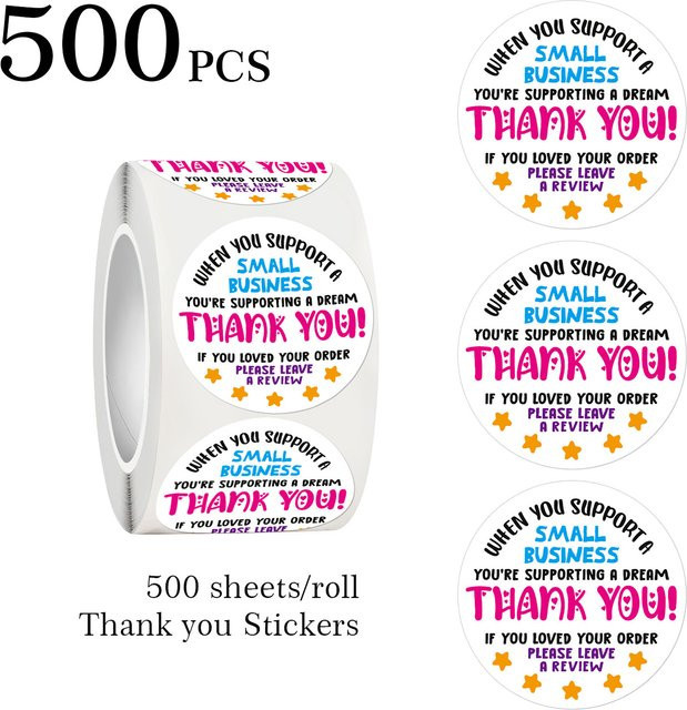 TYFYO Dankeschön Aufkleber für kleine Unternehmen, 500 Stück, Mehrfarbig, Papier - Bild 1