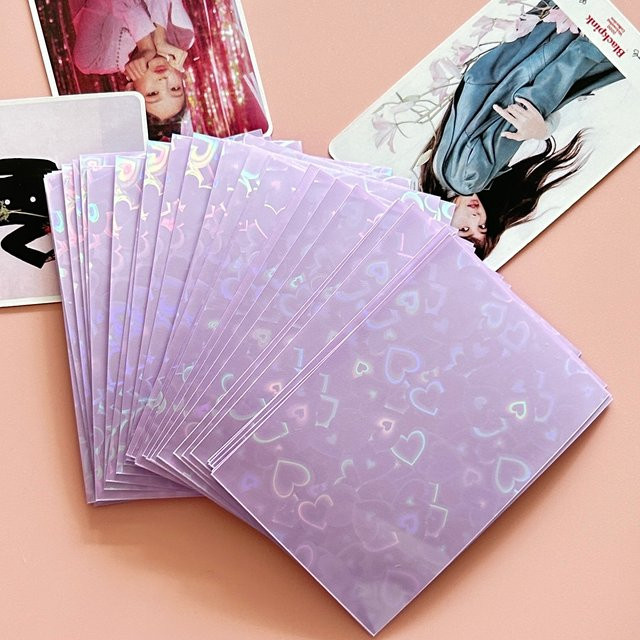 50 Stück Laser-Herz Top-Load Fotokarten Schutzhüllen im Popcorn-Stil für Kpop und Spielkarten, Farbe: Pink, B/H: 61 x 91 mm - Bild 1