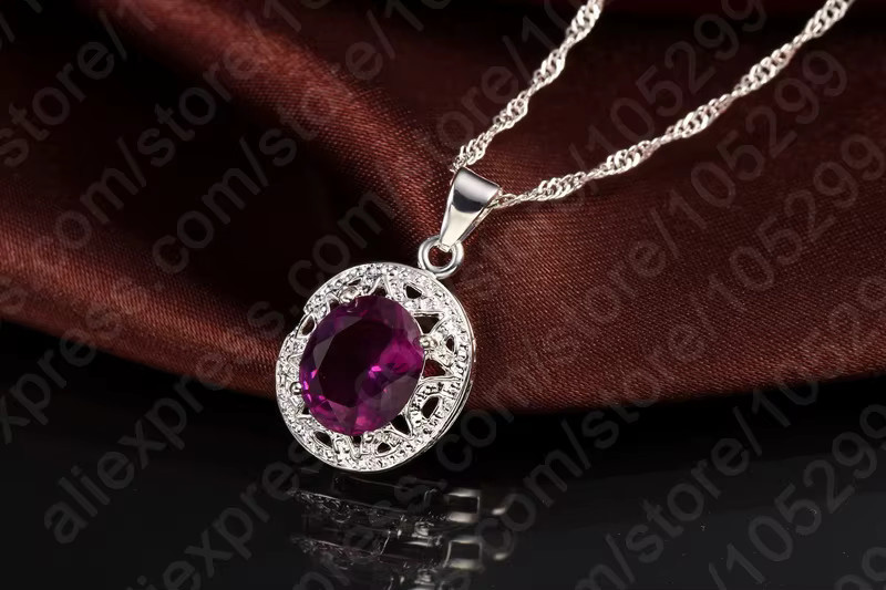 YAAMELI Schmuck-Set Damen, 925 Silber, lila Kristall, Halskette, Ohrring, Ring - Bild 2