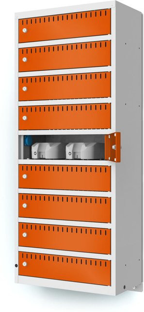 rotstahl Akku-Ladeschrank zur Wandmontage mit 9 Fächern, Farbe: Orange/Grau, B/H/T: 55 x 133 x 30 cm - Bild 1