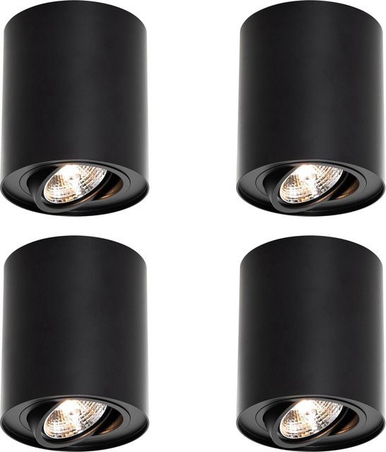 QAZQA Set mit 4 modernen Deckenstrahlern Rondoo Up in Schwarz, verstellbar und dimmbar, Aluminium, GU10 - Bild 1