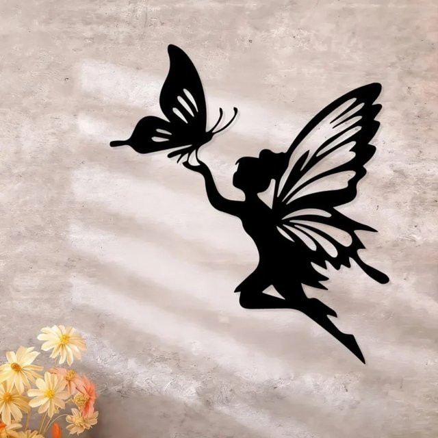 CIFBUY Schmetterlings-Wandkunst aus Metall in Schwarz als wetterfeste Gartendekoration - Bild 1