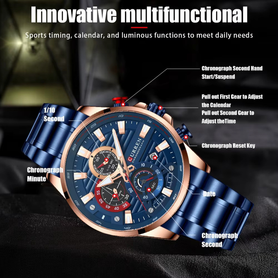 Gurren Armbanduhr, Quarz, Edelstahl, Blau, Herren - Bild 3