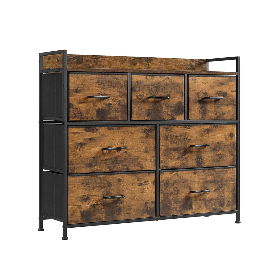 Songmics Kommode im industriellen Stil mit 7 Stoffschubladen und Metallrahmen, Braun-Schwarz, B: 98 cm, T: 28,5 cm, H: 85 cm - Bild 3